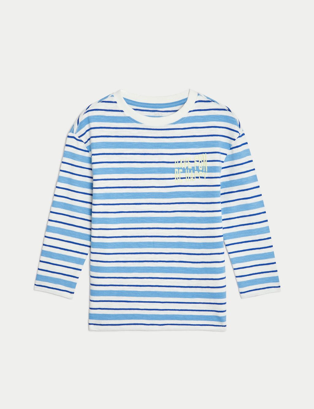 Pure Cotton Striped Have Fun Be Happy Top (2-8 Yrs) 1 of 4
