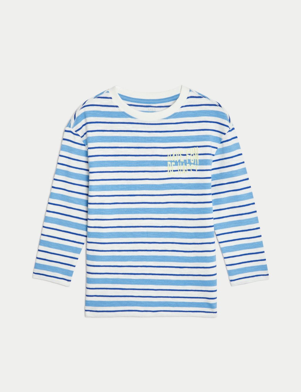 Pure Cotton Striped Have Fun Be Happy Top (2-8 Yrs) 1 of 4