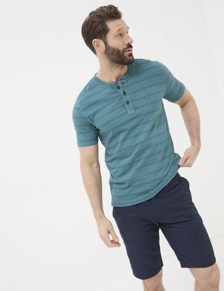 Pure Cotton Striped Henley T-Shirt 1 of 5
