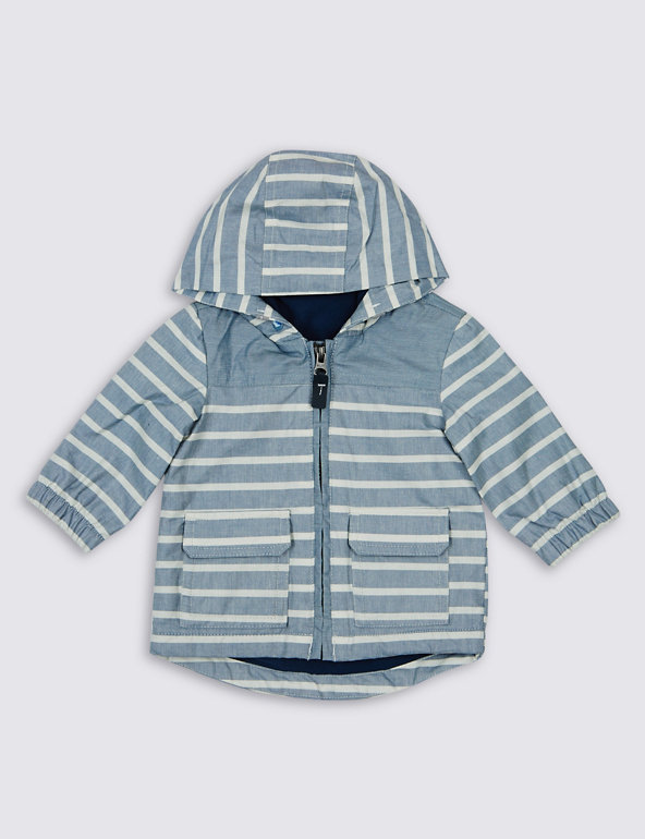 Pure Cotton Striped Hooded Jacket Image 1 of 2