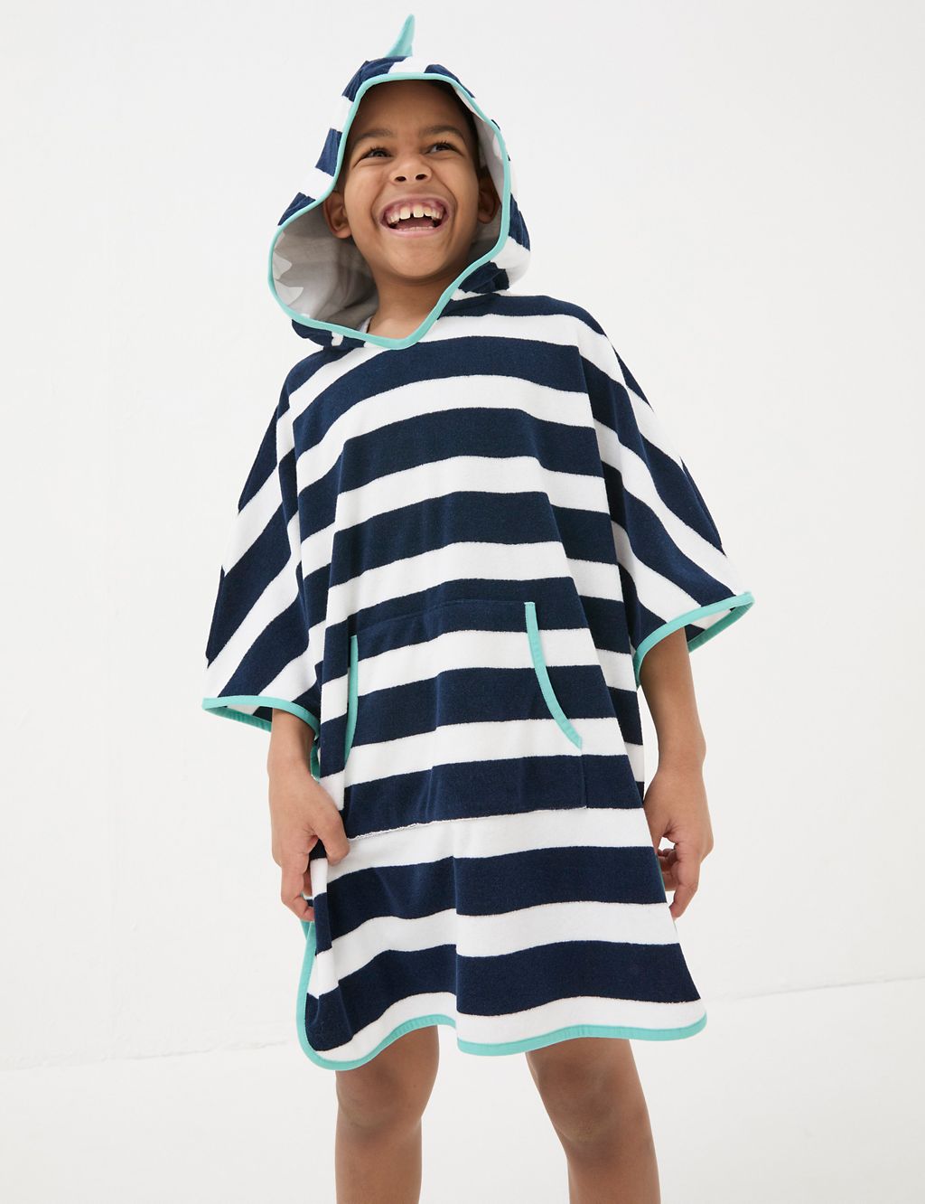 Pure Cotton Striped Hooded Poncho 3 of 5