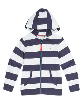 Pure Cotton Striped Hooded Sweat Top (1-7 Years) Image 2 of 3
