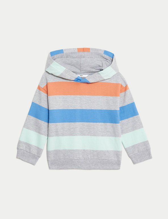 Pure Cotton Striped Hoodie (2-8 Yrs) Image 1 of 2