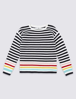 Pure Cotton Striped Jumper (3-16 Years) Image 2 of 3