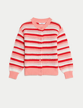 Pure Cotton Striped Knitted Cardigan (2-8 Yrs) Image 2 of 4