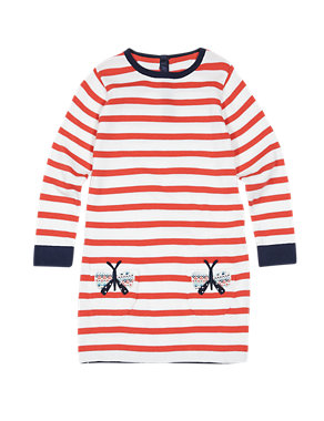 Pure Cotton Striped Knitted Dress (1-7 Years) Image 2 of 3