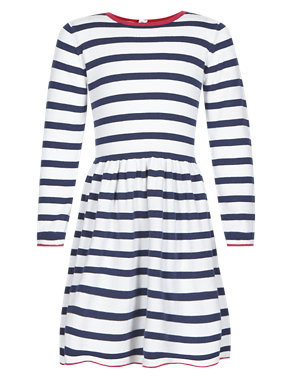 Pure Cotton Striped Knitted Girls Dress (1-7 Years) Image 2 of 3
