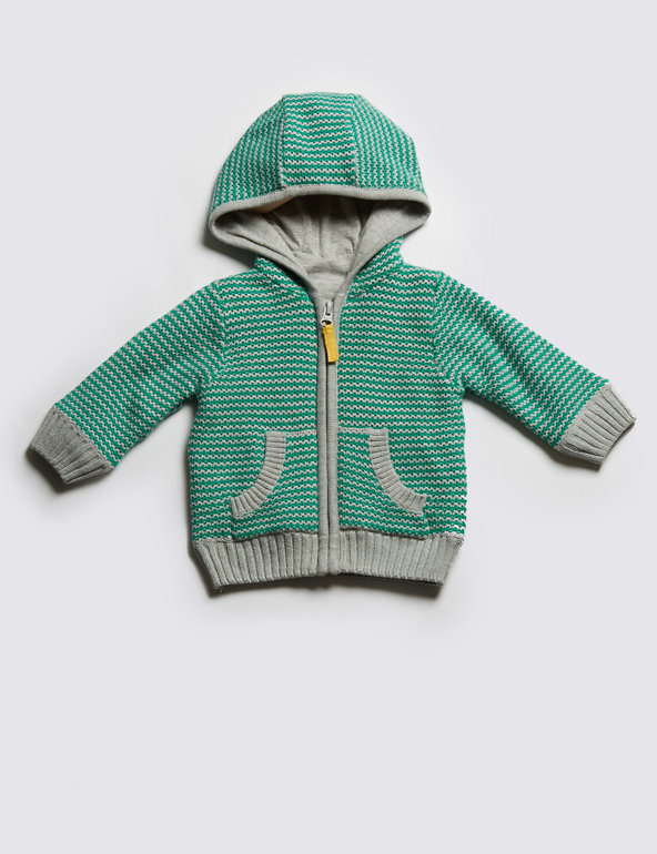 Pure Cotton Striped Knitted Hooded Top Image 1 of 2