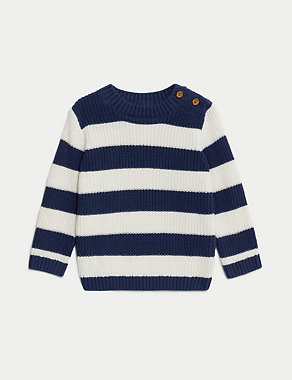Pure Cotton Striped Knitted Jumper (0-3 Yrs) Image 2 of 5