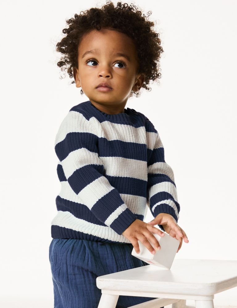 Pure Cotton Striped Knitted Jumper (0-3 Yrs) 5 of 5