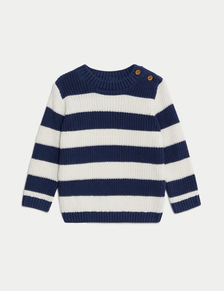 Pure Cotton Striped Knitted Jumper (0-3 Yrs) 2 of 5