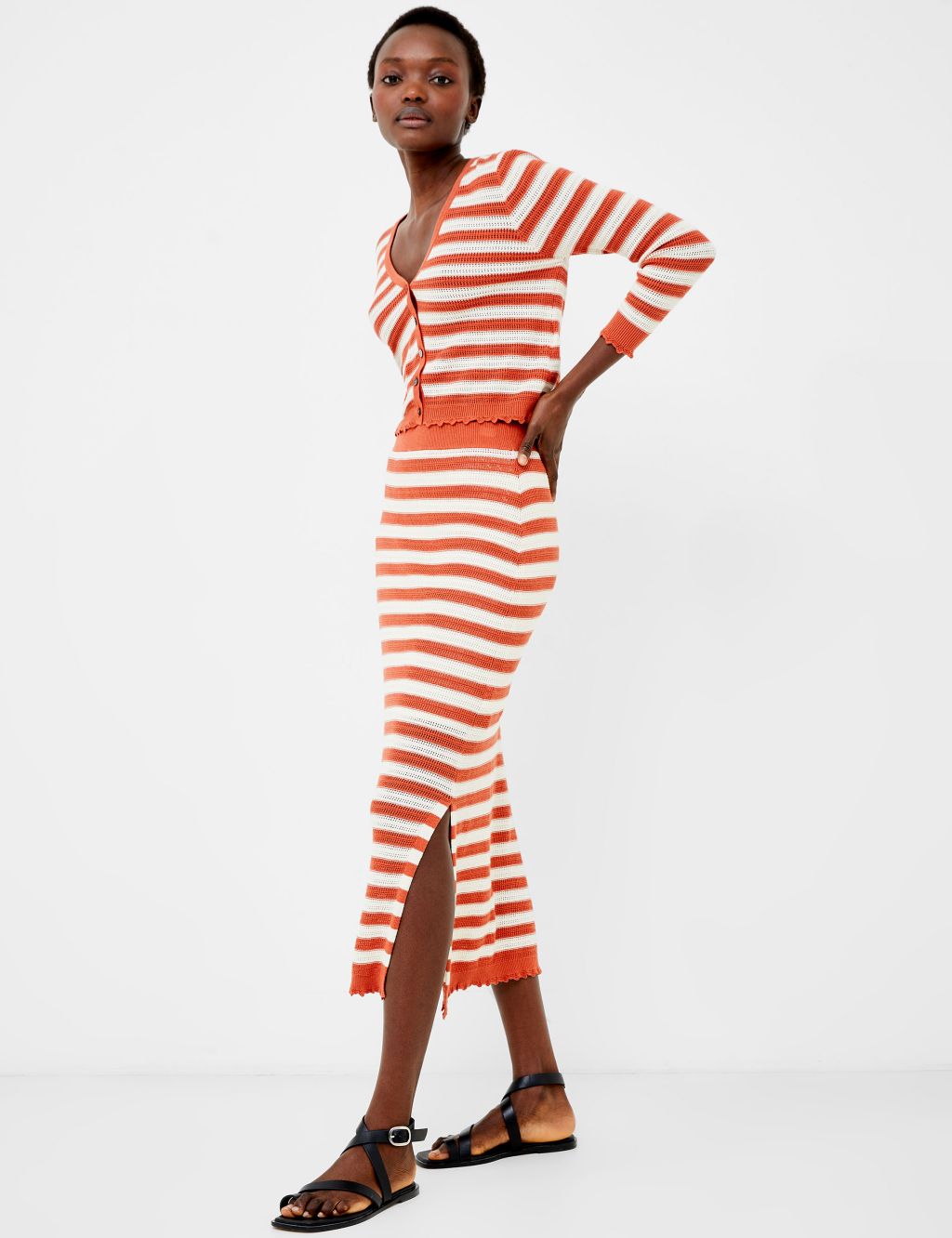 Pure Cotton Striped Knitted Midi Pencil Skirt 3 of 4