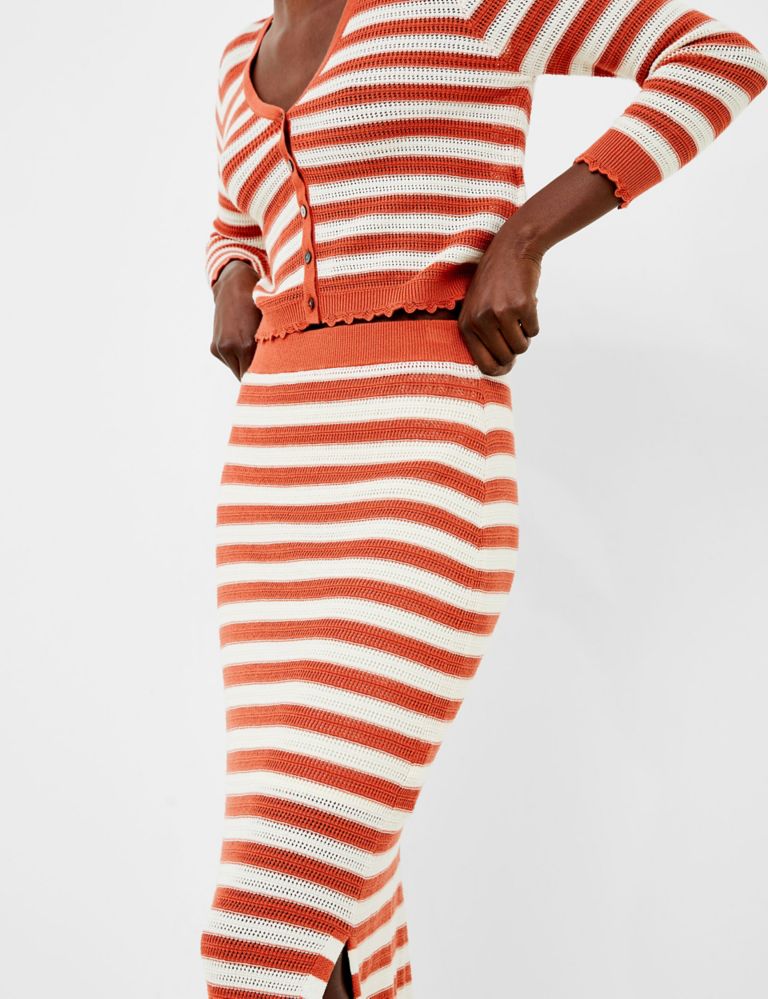 Pure Cotton Striped Knitted Midi Pencil Skirt 3 of 4