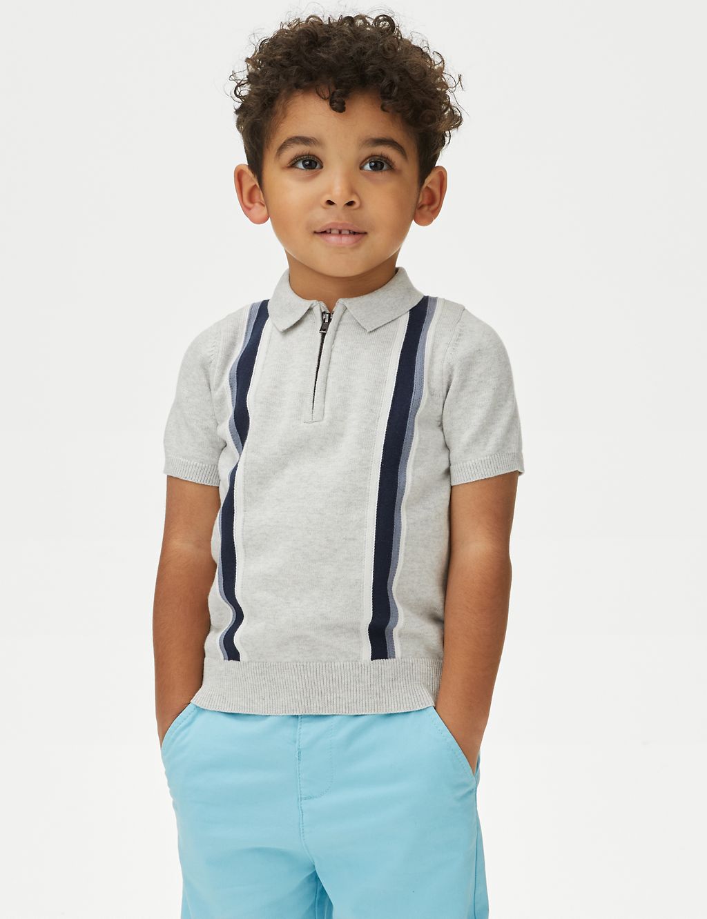 Pure Cotton Striped Knitted Polo Shirt (2-8 Yrs) 2 of 4