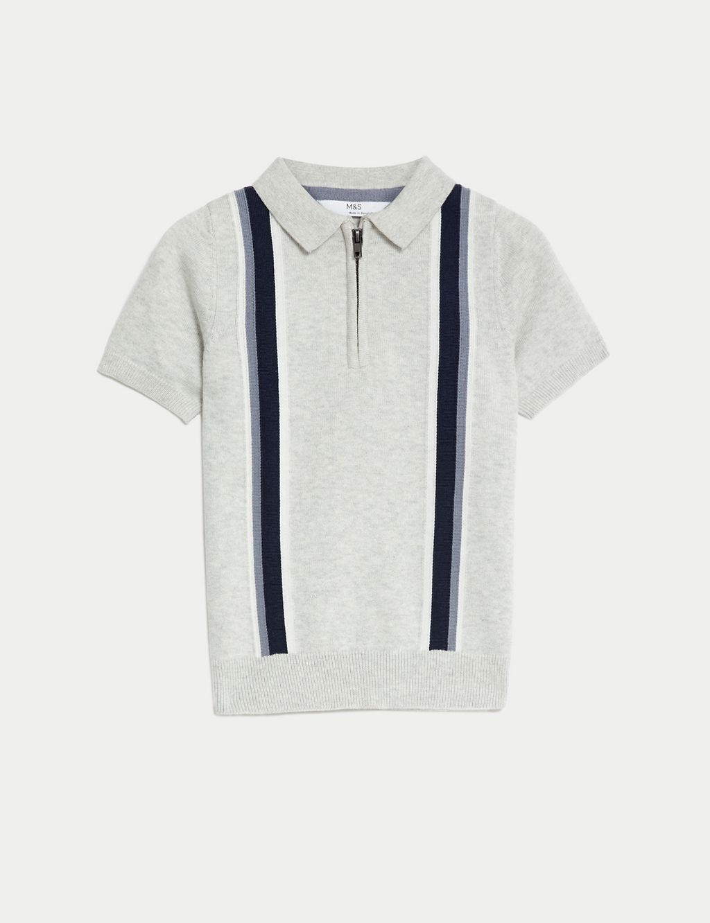 Pure Cotton Striped Knitted Polo Shirt (2-8 Yrs) 1 of 4