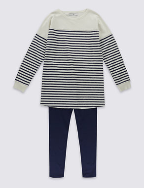 Pure Cotton Striped Legging Outfit (5-14 Years) Image 2 of 4