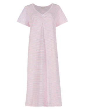 Pure Cotton Striped Long Nightdress with Cool Comfort™ Technology Image 2 of 5