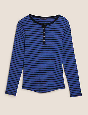 Pure Cotton Striped Long Sleeve Henley Top Image 2 of 5