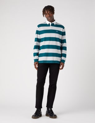 Green striped long shop sleeve rugby shirt