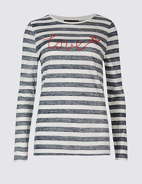 Pure Cotton Striped Long Sleeve Sweatshirt Image 2 of 5