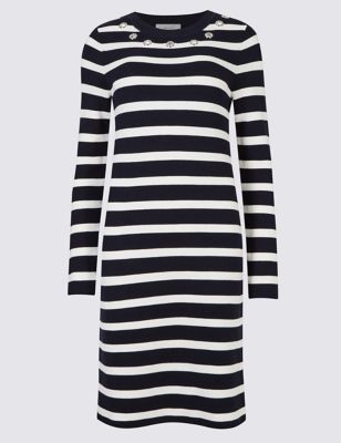 Pure Cotton Striped Long Sleeve Tunic Dress Image 2 of 5