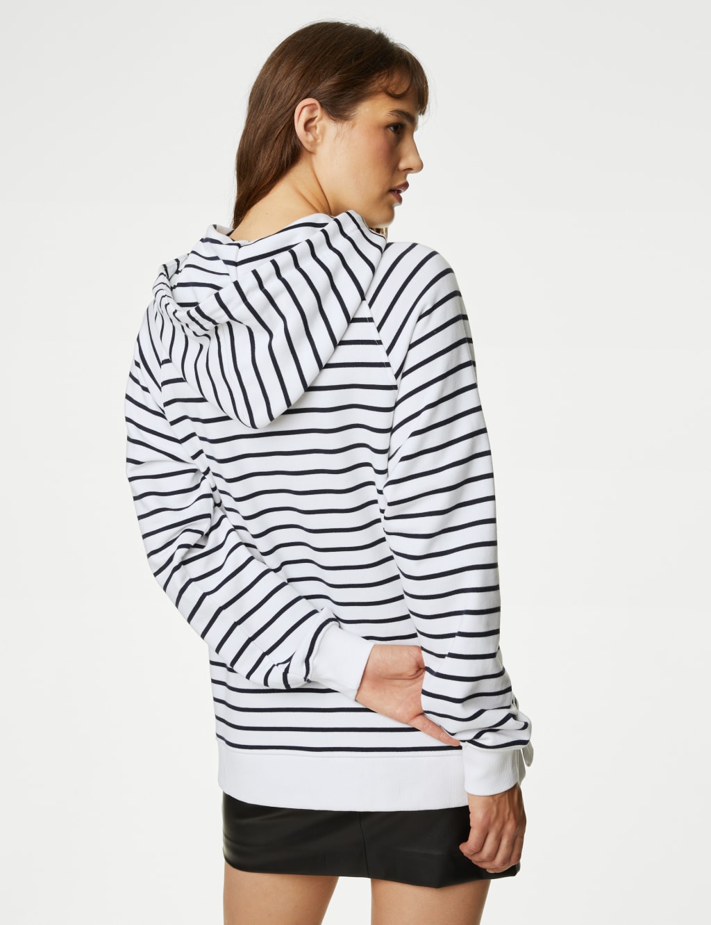 Pure Cotton Striped Longline Hoodie M S Collection M S