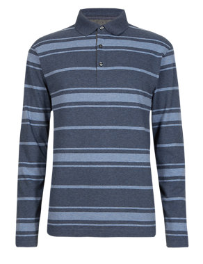 Pure Cotton Striped Marl Polo Shirt Image 2 of 3