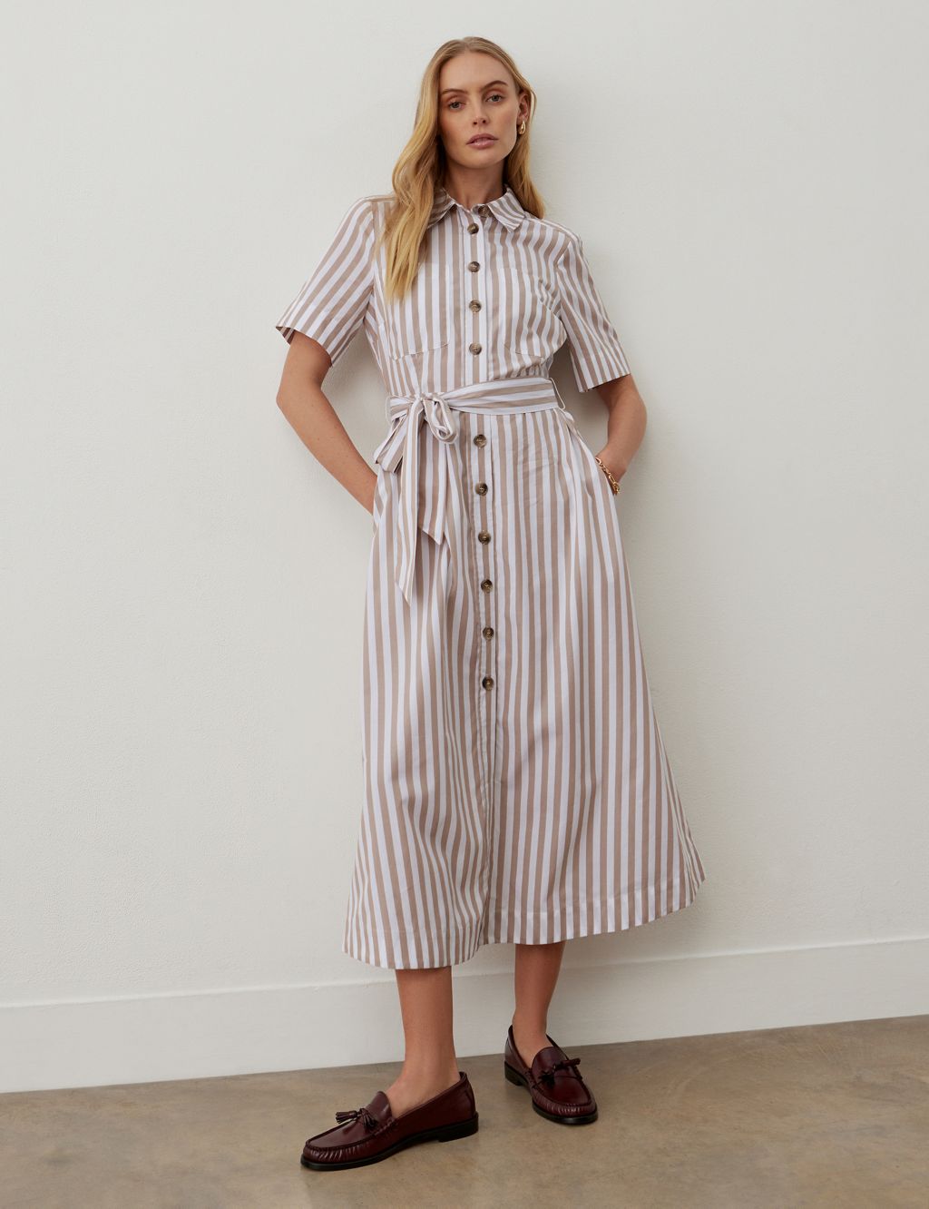 Pure Cotton Striped Midaxi Shirt Dress 3 of 4