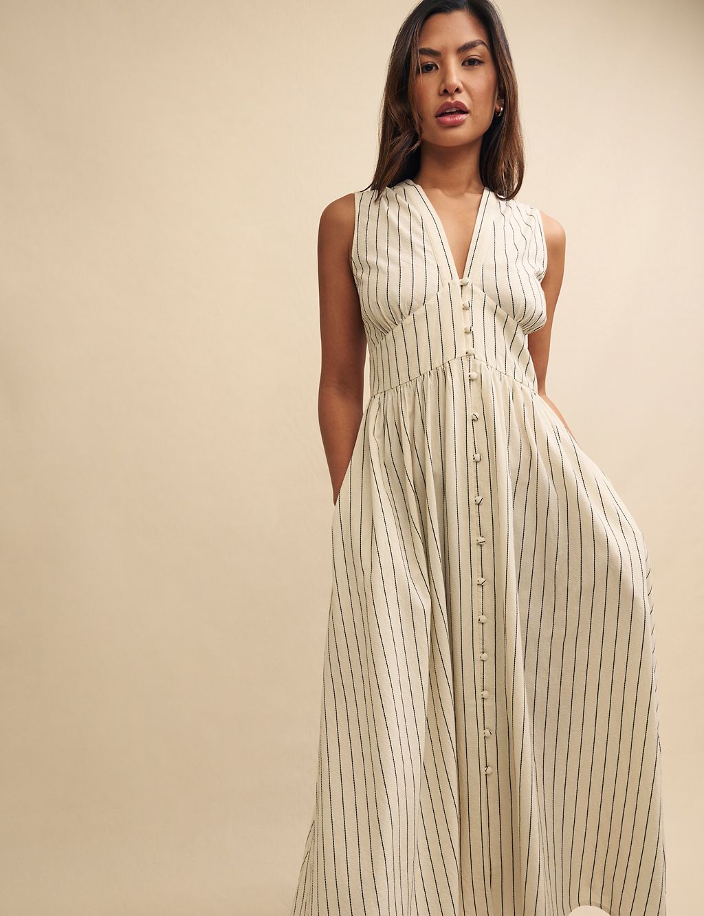 Pure Cotton Striped Midaxi Waisted Dress 4 of 6