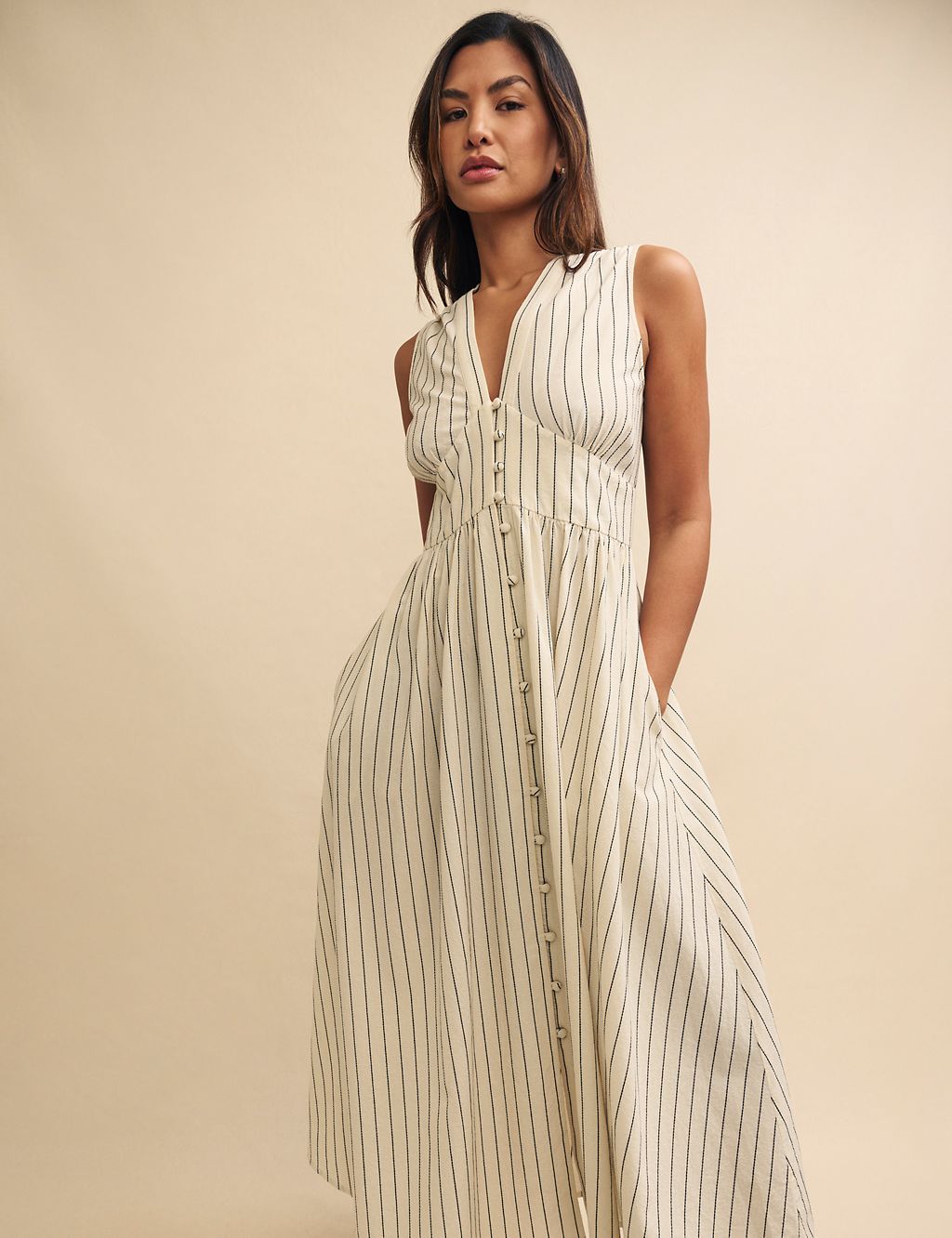 Pure Cotton Striped Midaxi Waisted Dress 5 of 6
