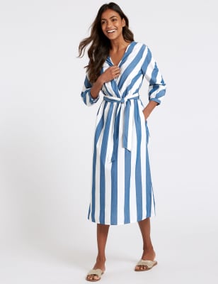 Blue striped 2025 cotton dress