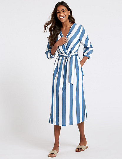Pure Cotton Striped Midi Dress | M☀S ...