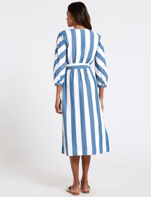 Pure Cotton Striped Midi Dress, M&S Collection