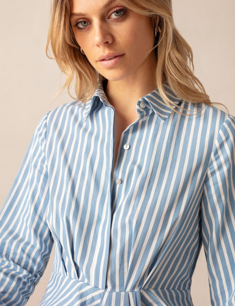 Pure Cotton Striped Midi Shirt Dress 3 of 5