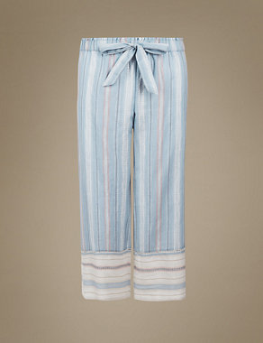Pure Cotton Striped Palazzo Pyjama Bottoms Image 2 of 4