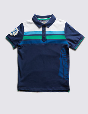Pure Cotton Striped Panel Polo Shirt (5-14 Years) Image 2 of 5