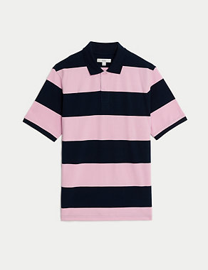 Pure Cotton Striped Pique Polo Shirt Image 2 of 5