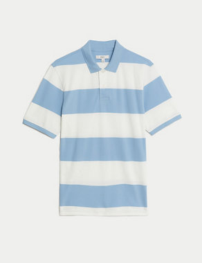 Pure Cotton Striped Pique Polo Shirt Image 2 of 5