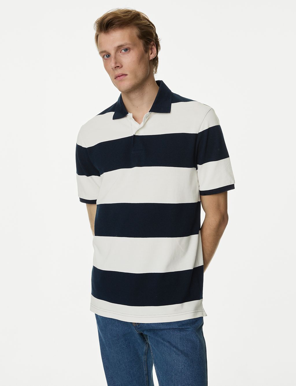 Pure Cotton Striped Pique Polo Shirt 3 of 5