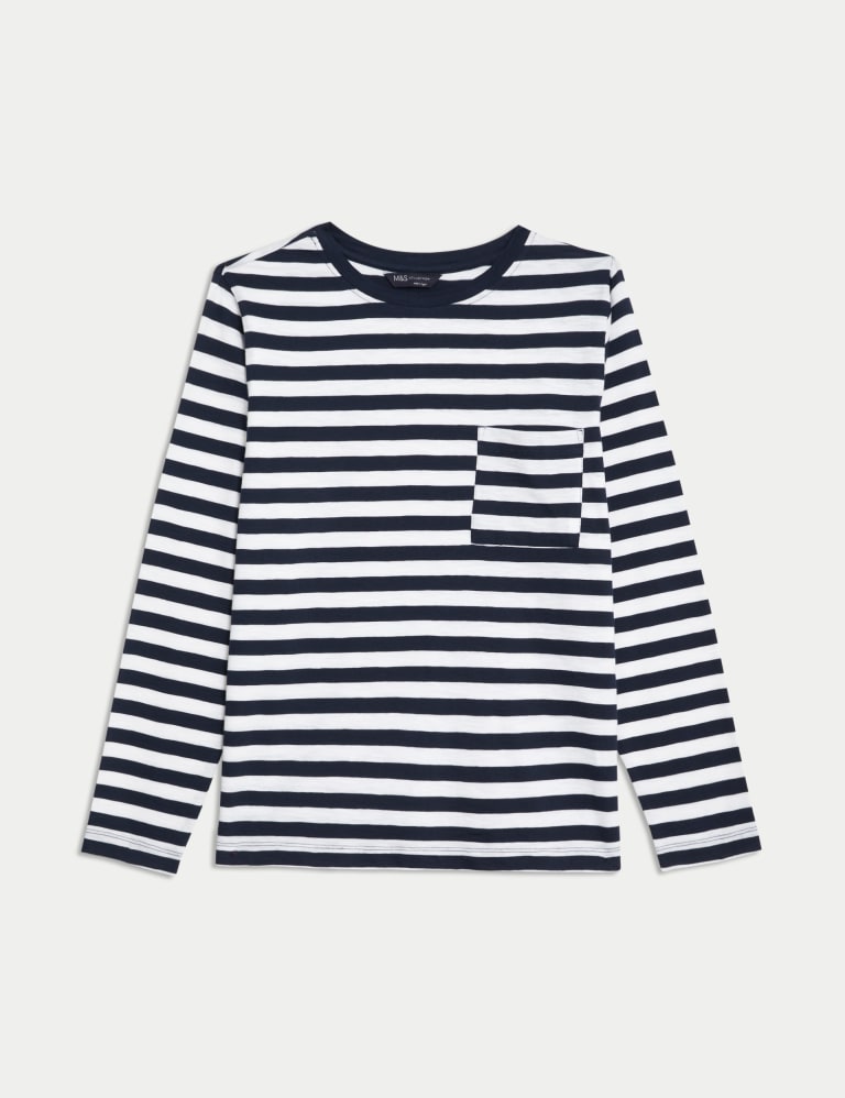 Pure Cotton Striped Pocket T-Shirt 2 of 5