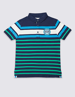 Pure Cotton Striped Polo Shirt (3-14 Years) Image 2 of 3