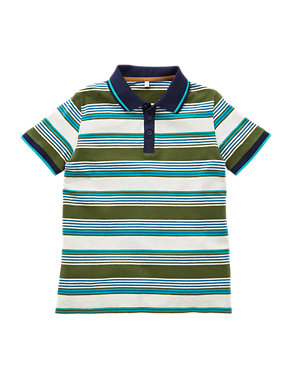 Pure Cotton Striped Polo Shirt (5-14 Years) Image 2 of 4