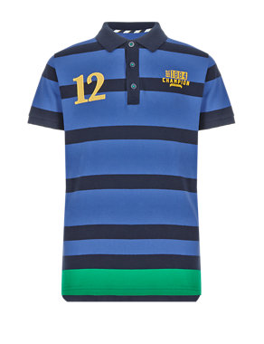 Pure Cotton Striped Polo Shirt (5-14 Years) Image 2 of 3