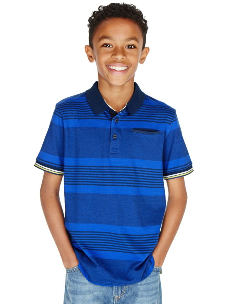 Pure Cotton Striped Polo Shirt (5-14 Years) 1 of 3