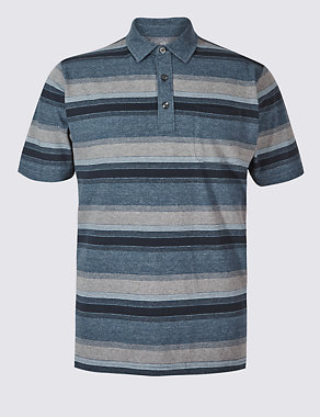 Pure Cotton Striped Polo Shirt Image 2 of 4