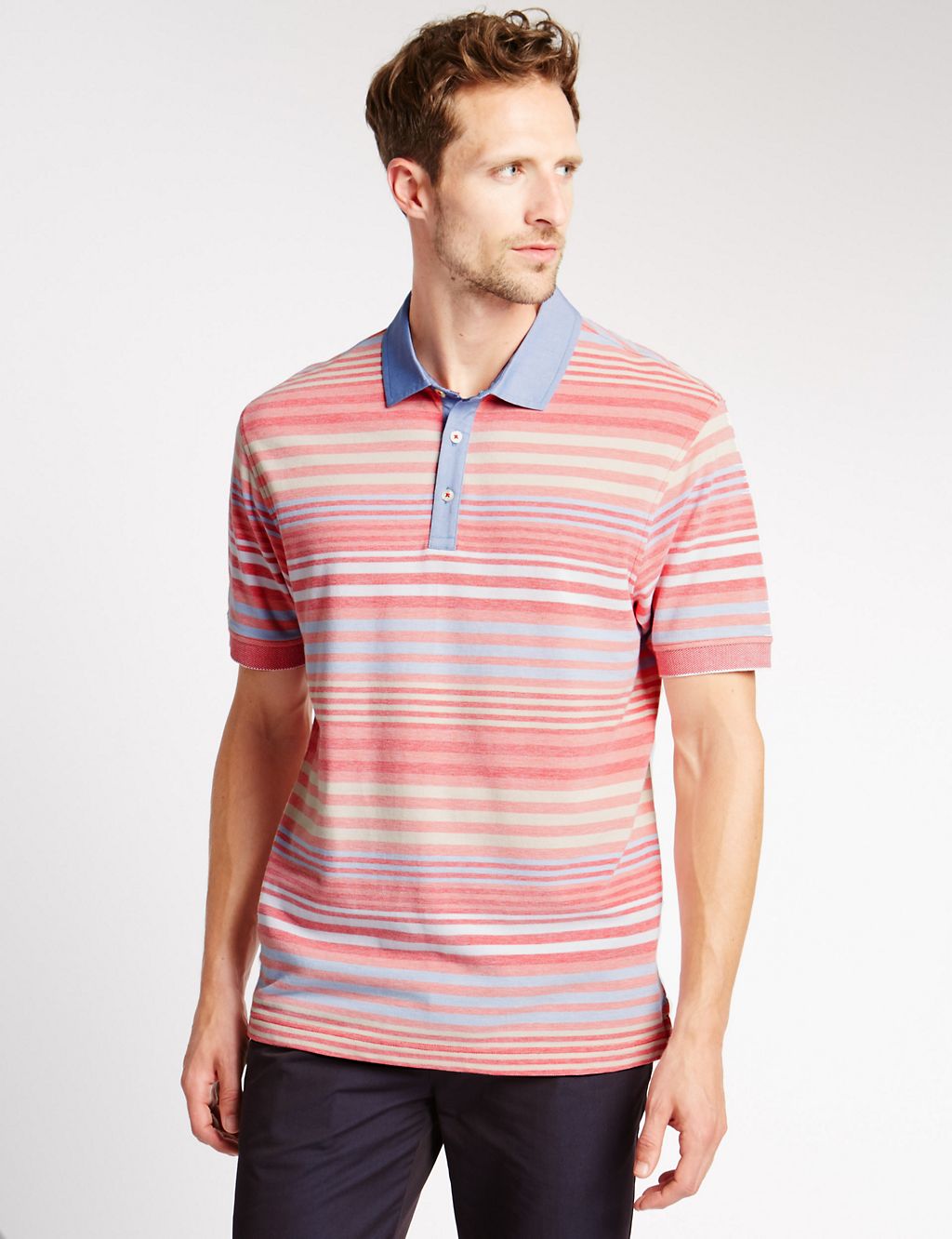 Pure Cotton Striped Polo Shirt 3 of 3