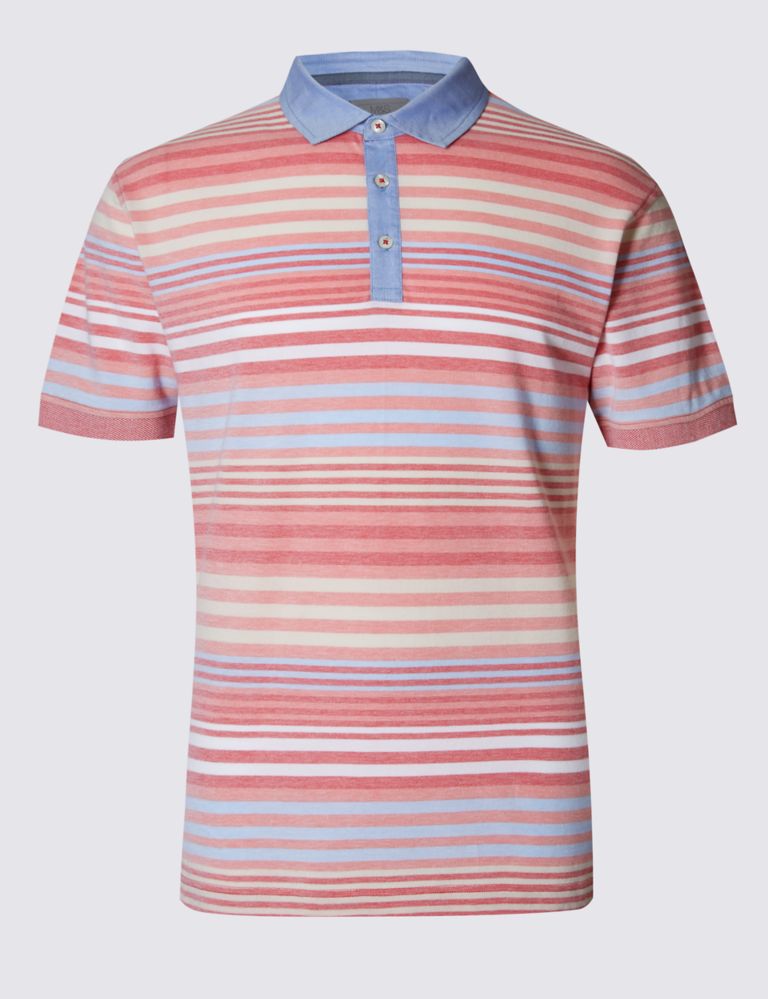 Pure Cotton Striped Polo Shirt 2 of 3