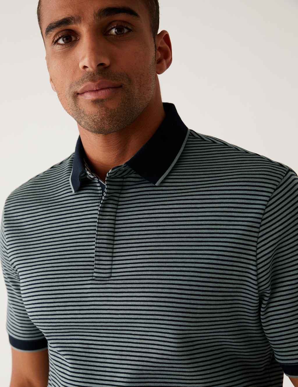 Pure Cotton Striped Polo Shirt 1 of 5