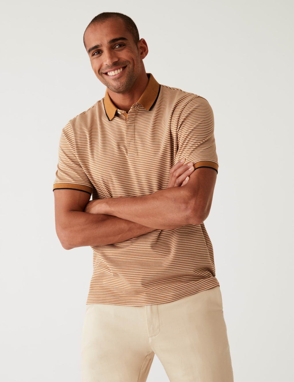 Pure Cotton Striped Polo Shirt 1 of 5