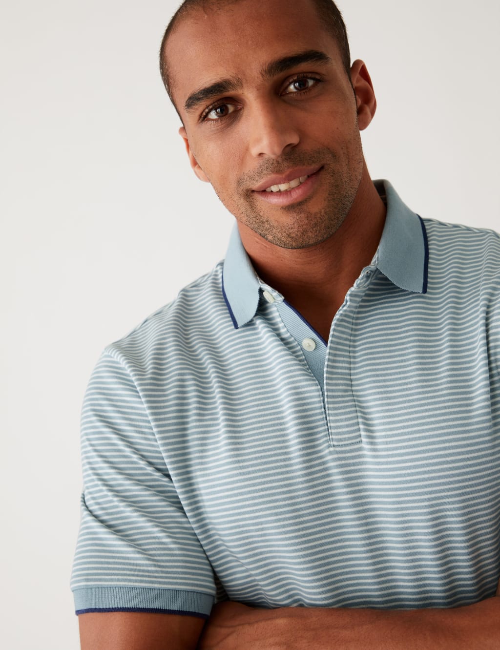 Pure Cotton Striped Polo Shirt 1 of 5